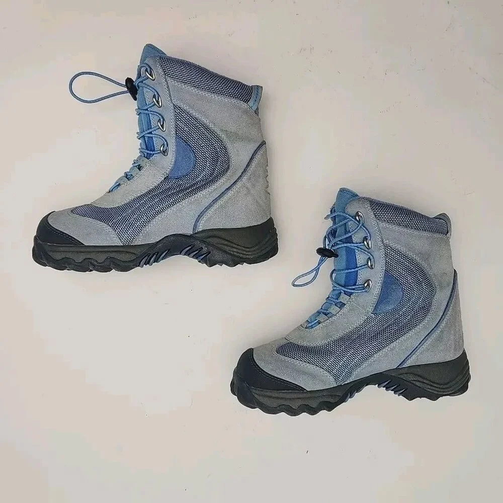 LL Bean Boots Blue Suede Thinsulate Winter Hiking Ankle Toggle Size 4 Kids Youth